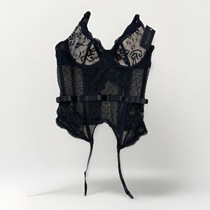 Fredericks Of Hollywood Corset Womens Size Large Black Lace Set NEW Lingerie